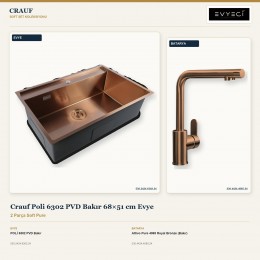 Crauf Poli 6302 PVD Bakır 68×51 cm Evye + Attivo Pure 4065 Royal Bronze (Bakır) Batarya | 2 Parça Soft Pure