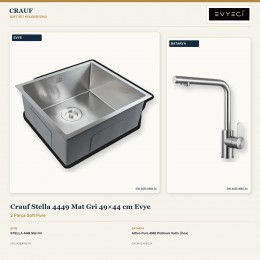 Crauf Stella 4449 Mat Gri 49×44 cm Evye + Attivo Pure 4065 Platinum Satin (İnox) Batarya | 2 Parça Soft Pure