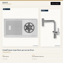 Crauf Lusso 1030 İnox 42×22 cm Evye + Lusso 4035 Platinum Satin (İnox) Batarya | 2 Parça Soft Pro