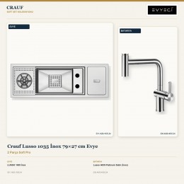 Crauf Lusso 1035 İnox 79×27 cm Evye + Lusso 4035 Platinum Satin (İnox) Batarya | 2 Parça Soft Pro