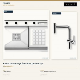 Crauf Lusso 1056 İnox 86×48 cm Evye + Lusso 4035 Platinum Satin (İnox) Batarya | 2 Parça Soft Pro