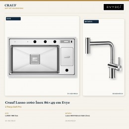Crauf Lusso 1060 İnox 86×49 cm Evye + Lusso 4035 Platinum Satin (İnox) Batarya | 2 Parça Soft Pro