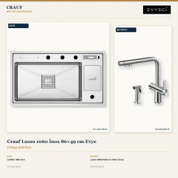 Crauf Lusso 1060 İnox 86×49 cm Evye + Lusso 4040 Platinum Satin (İnox) Batarya | 2 Parça Soft Pure