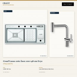 Crauf Lusso 1061 İnox 100×48 cm Evye + Lusso 4035 Platinum Satin (İnox) Batarya | 2 Parça Soft Pro