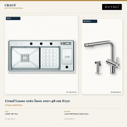 Crauf Lusso 1061 İnox 100×48 cm Evye + Lusso 4040 Platinum Satin (İnox) Batarya | 2 Parça Soft Pure