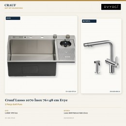 Crauf Lusso 1070 İnox 76×48 cm Evye + Lusso 4040 Platinum Satin (İnox) Batarya | 2 Parça Soft Pure