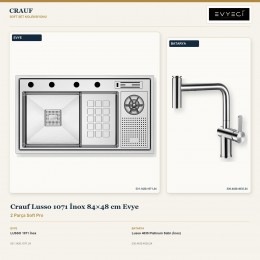 Crauf Lusso 1071 İnox 84×48 cm Evye + Lusso 4035 Platinum Satin (İnox) Batarya | 2 Parça Soft Pro