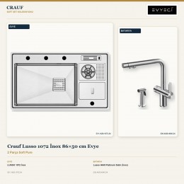Crauf Lusso 1072 İnox 86×50 cm Evye + Lusso 4040 Platinum Satin (İnox) Batarya | 2 Parça Soft Pure