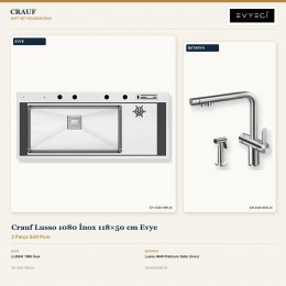 Crauf Lusso 1080 İnox 118×50 cm Evye + Lusso 4040 Platinum Satin (İnox) Batarya | 2 Parça Soft Pure