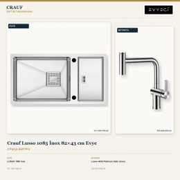 Crauf Lusso 1085 İnox 82×43 cm Evye + Lusso 4035 Platinum Satin (İnox) Batarya | 2 Parça Soft Pro