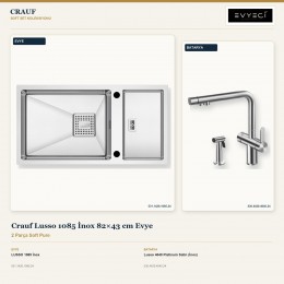 Crauf Lusso 1085 İnox 82×43 cm Evye + Lusso 4040 Platinum Satin (İnox) Batarya | 2 Parça Soft Pure