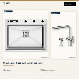 Crauf Lusso 6391 İnox 64×49 cm Evye + Lusso 4040 Platinum Satin (İnox) Batarya | 2 Parça Soft Pure