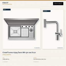 Crauf Lusso 6395 İnox 88×50 cm Evye + Lusso 4035 Platinum Satin (İnox) Batarya | 2 Parça Soft Pro