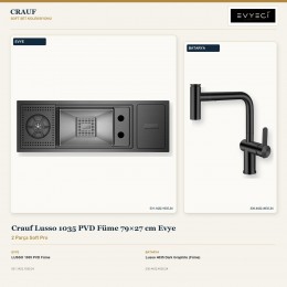 Crauf Lusso 1035 PVD Füme 79×27 cm Evye + Lusso 4035 Dark Graphite (Füme) Batarya | 2 Parça Soft Pro