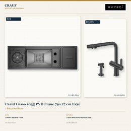 Crauf Lusso 1035 PVD Füme 79×27 cm Evye + Lusso 4040 Dark Graphite (Füme) Batarya | 2 Parça Soft Pure