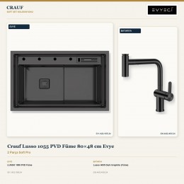 Crauf Lusso 1055 PVD Füme 80×48 cm Evye + Lusso 4035 Dark Graphite (Füme) Batarya | 2 Parça Soft Pro