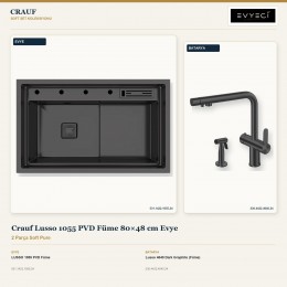 Crauf Lusso 1055 PVD Füme 80×48 cm Evye + Lusso 4040 Dark Graphite (Füme) Batarya | 2 Parça Soft Pure