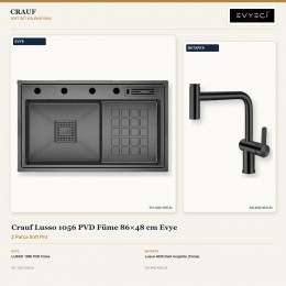 Crauf Lusso 1056 PVD Füme 86×48 cm Evye + Lusso 4035 Dark Graphite (Füme) Batarya | 2 Parça Soft Pro
