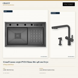 Crauf Lusso 1056 PVD Füme 86×48 cm Evye + Lusso 4040 Dark Graphite (Füme) Batarya | 2 Parça Soft Pure
