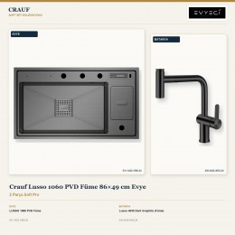 Crauf Lusso 1060 PVD Füme 86×49 cm Evye + Lusso 4035 Dark Graphite (Füme) Batarya | 2 Parça Soft Pro