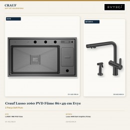 Crauf Lusso 1060 PVD Füme 86×49 cm Evye + Lusso 4040 Dark Graphite (Füme) Batarya | 2 Parça Soft Pure