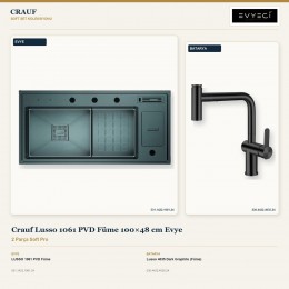 Crauf Lusso 1061 PVD Füme 100×48 cm Evye + Lusso 4035 Dark Graphite (Füme) Batarya | 2 Parça Soft Pro
