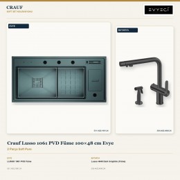 Crauf Lusso 1061 PVD Füme 100×48 cm Evye + Lusso 4040 Dark Graphite (Füme) Batarya | 2 Parça Soft Pure
