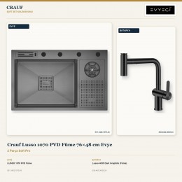 Crauf Lusso 1070 PVD Füme 76×48 cm Evye + Lusso 4035 Dark Graphite (Füme) Batarya | 2 Parça Soft Pro