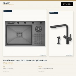 Crauf Lusso 1070 PVD Füme 76×48 cm Evye + Lusso 4040 Dark Graphite (Füme) Batarya | 2 Parça Soft Pure
