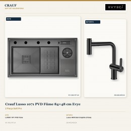 Crauf Lusso 1071 PVD Füme 84×48 cm Evye + Lusso 4035 Dark Graphite (Füme) Batarya | 2 Parça Soft Pro