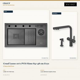 Crauf Lusso 1071 PVD Füme 84×48 cm Evye + Lusso 4040 Dark Graphite (Füme) Batarya | 2 Parça Soft Pure