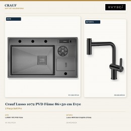 Crauf Lusso 1072 PVD Füme 86×50 cm Evye + Lusso 4035 Dark Graphite (Füme) Batarya | 2 Parça Soft Pro