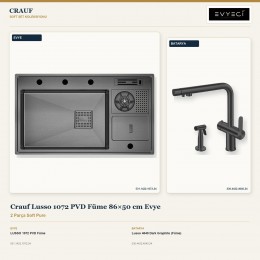 Crauf Lusso 1072 PVD Füme 86×50 cm Evye + Lusso 4040 Dark Graphite (Füme) Batarya | 2 Parça Soft Pure