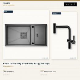 Crauf Lusso 1085 PVD Füme 82×43 cm Evye + Lusso 4035 Dark Graphite (Füme) Batarya | 2 Parça Soft Pro