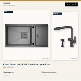 Crauf Lusso 1085 PVD Füme 82×43 cm Evye + Lusso 4040 Dark Graphite (Füme) Batarya | 2 Parça Soft Pure