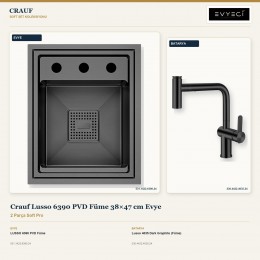 Crauf Lusso 6390 PVD Füme 38×47 cm Evye + Lusso 4035 Dark Graphite (Füme) Batarya | 2 Parça Soft Pro