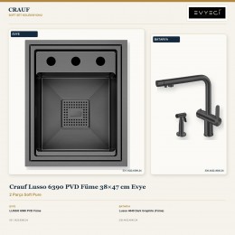 Crauf Lusso 6390 PVD Füme 38×47 cm Evye + Lusso 4040 Dark Graphite (Füme) Batarya | 2 Parça Soft Pure