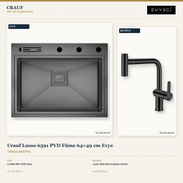 Crauf Lusso 6391 PVD Füme 64×49 cm Evye + Lusso 4035 Dark Graphite (Füme) Batarya | 2 Parça Soft Pro