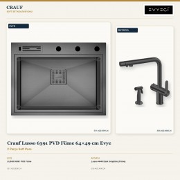 Crauf Lusso 6391 PVD Füme 64×49 cm Evye + Lusso 4040 Dark Graphite (Füme) Batarya | 2 Parça Soft Pure