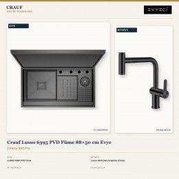 Crauf Lusso 6395 PVD Füme 88×50 cm Evye + Lusso 4035 Dark Graphite (Füme) Batarya | 2 Parça Soft Pro