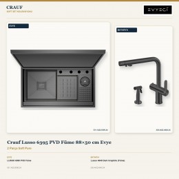 Crauf Lusso 6395 PVD Füme 88×50 cm Evye + Lusso 4040 Dark Graphite (Füme) Batarya | 2 Parça Soft Pure