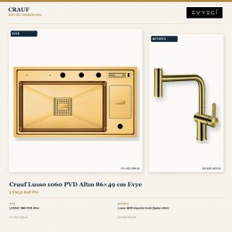Crauf Lusso 1060 PVD Altın 86×49 cm Evye + Lusso 4035 Imperial Gold (İpeksi Altın) Batarya | 2 Parça Soft Pro