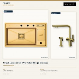 Crauf Lusso 1060 PVD Altın 86×49 cm Evye + Lusso 4040 Imperial Gold (İpeksi Altın) Batarya | 2 Parça Soft Pure