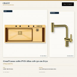 Crauf Lusso 1080 PVD Altın 118×50 cm Evye + Lusso 4035 Imperial Gold (İpeksi Altın) Batarya | 2 Parça Soft Pro