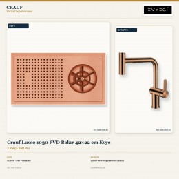 Crauf Lusso 1030 PVD Bakır 42×22 cm Evye + Lusso 4035 Royal Bronze (Bakır) Batarya | 2 Parça Soft Pro