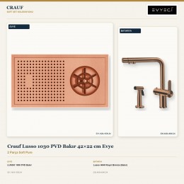 Crauf Lusso 1030 PVD Bakır 42×22 cm Evye + Lusso 4040 Royal Bronze (Bakır) Batarya | 2 Parça Soft Pure