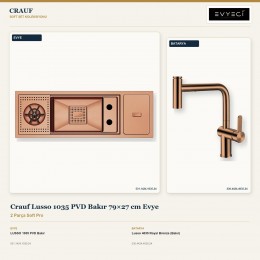 Crauf Lusso 1035 PVD Bakır 79×27 cm Evye + Lusso 4035 Royal Bronze (Bakır) Batarya | 2 Parça Soft Pro
