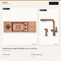 Crauf Lusso 1035 PVD Bakır 79×27 cm Evye + Lusso 4040 Royal Bronze (Bakır) Batarya | 2 Parça Soft Pure