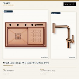 Crauf Lusso 1056 PVD Bakır 86×48 cm Evye + Lusso 4035 Royal Bronze (Bakır) Batarya | 2 Parça Soft Pro