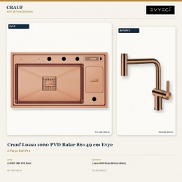 Crauf Lusso 1060 PVD Bakır 86×49 cm Evye + Lusso 4035 Royal Bronze (Bakır) Batarya | 2 Parça Soft Pro